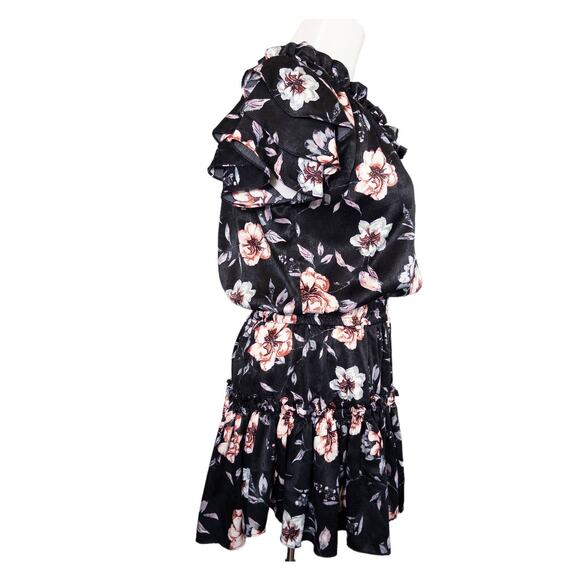 Misa Cecil Ruffle Flutter Sleeve Smocked Tiered Floral Dress Black Rose Small - Picture 4 of 15